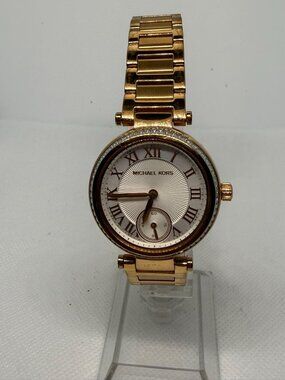Michael Kors Skylar MK5971 Women Gold Baguette Crystal Roman Numeral 33MM Watch